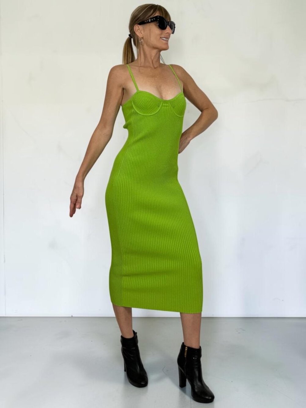Helmut Lang Eyelet Bra Dress S Parrot Green Midi Bodycon NEW